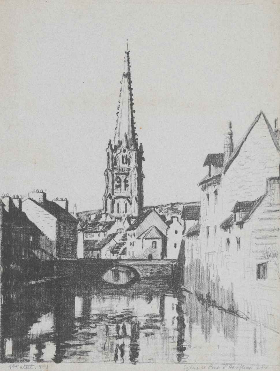 L'Église et Pont d'Harfleur - Ludovic-Rodo Pissarro (1878 - 1952)